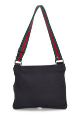 Gucci Black Canvas Web Double Pocket Messenger Handbag