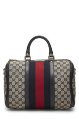Gucci Navy GG Canvas Vintage Web Boston Shoulder Handbag