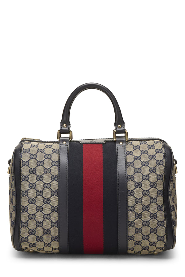 Gucci Navy GG Canvas Vintage Web Boston Shoulder Handbag