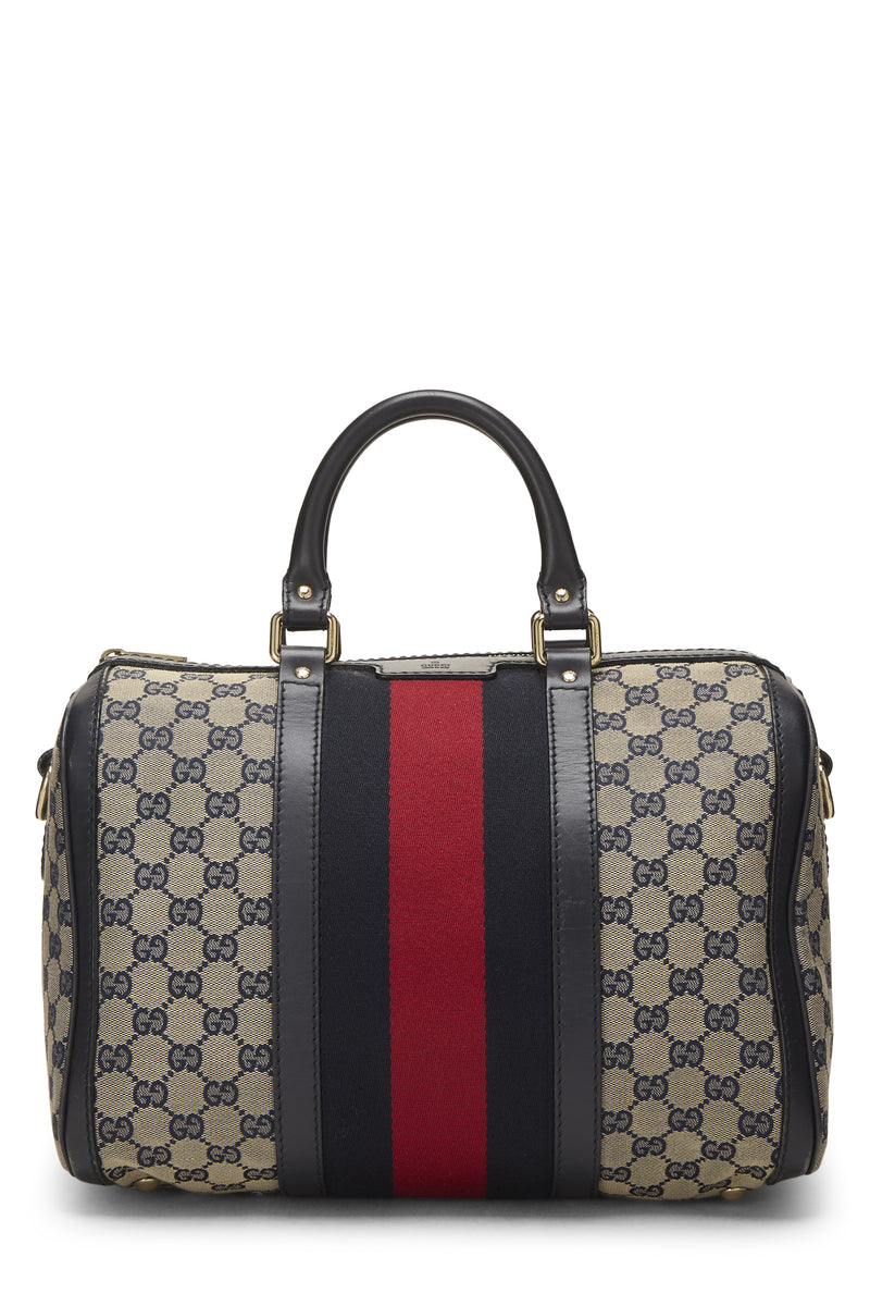 Gucci Navy GG Canvas Vintage Web Boston Shoulder Handbag