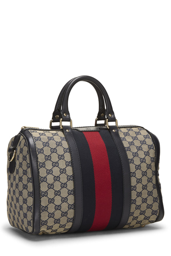 Gucci Navy GG Canvas Vintage Web Boston Shoulder Handbag