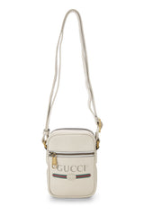 GUCCI White Leather Logo Printed Vertical Mini Camera Bag