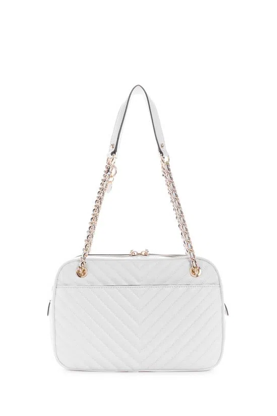 Borsa A Tracolla GUESS NOELLE Con Zip E Logo - Avorio, In Poliuretano, 23x15x6 Cm - Foto 13