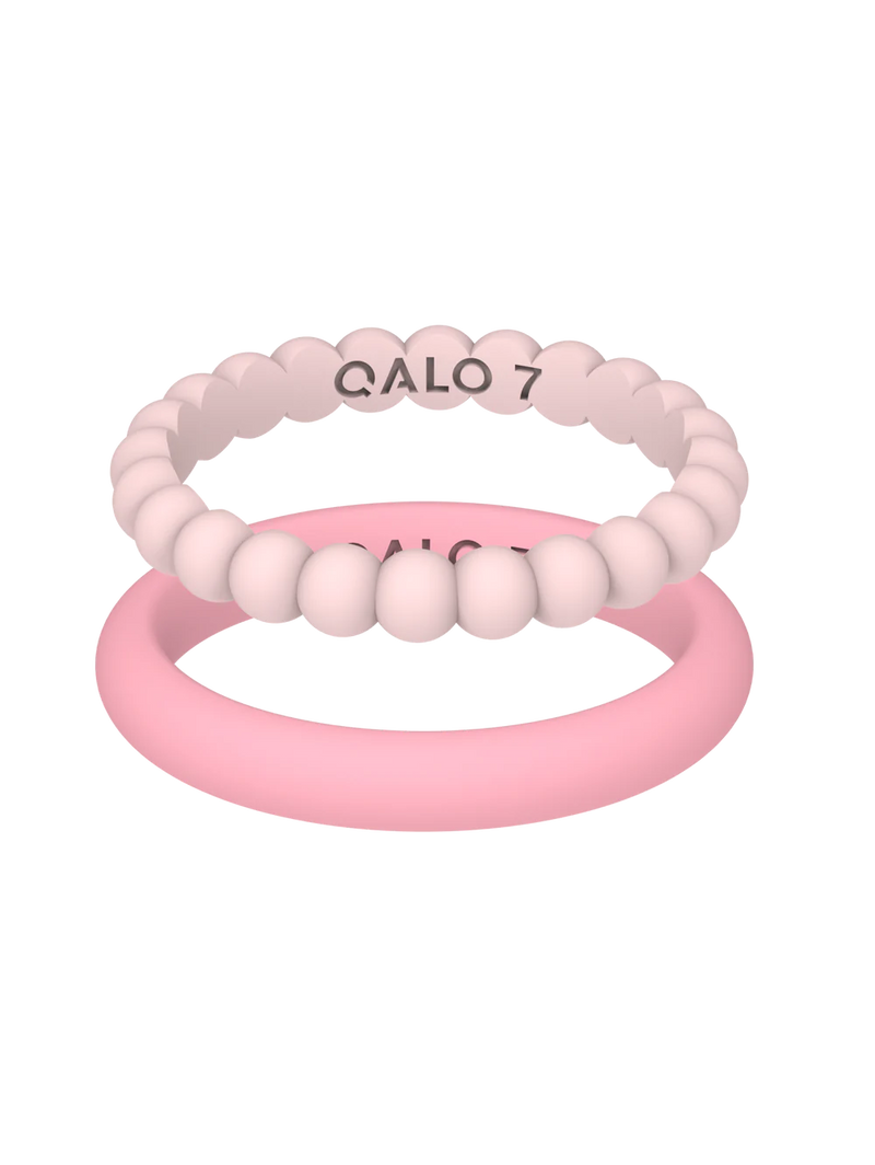 QALO Womens Bead & Classic Blush & Pink Double Stack Ring - Size 5