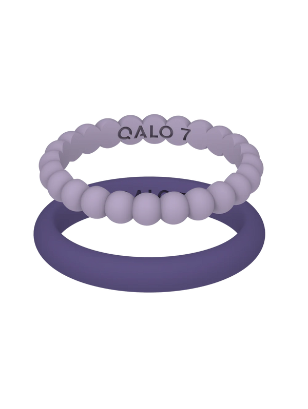 QALO Womens Bead & Classic Lilac & Purple Double Stack Ring - Size 6