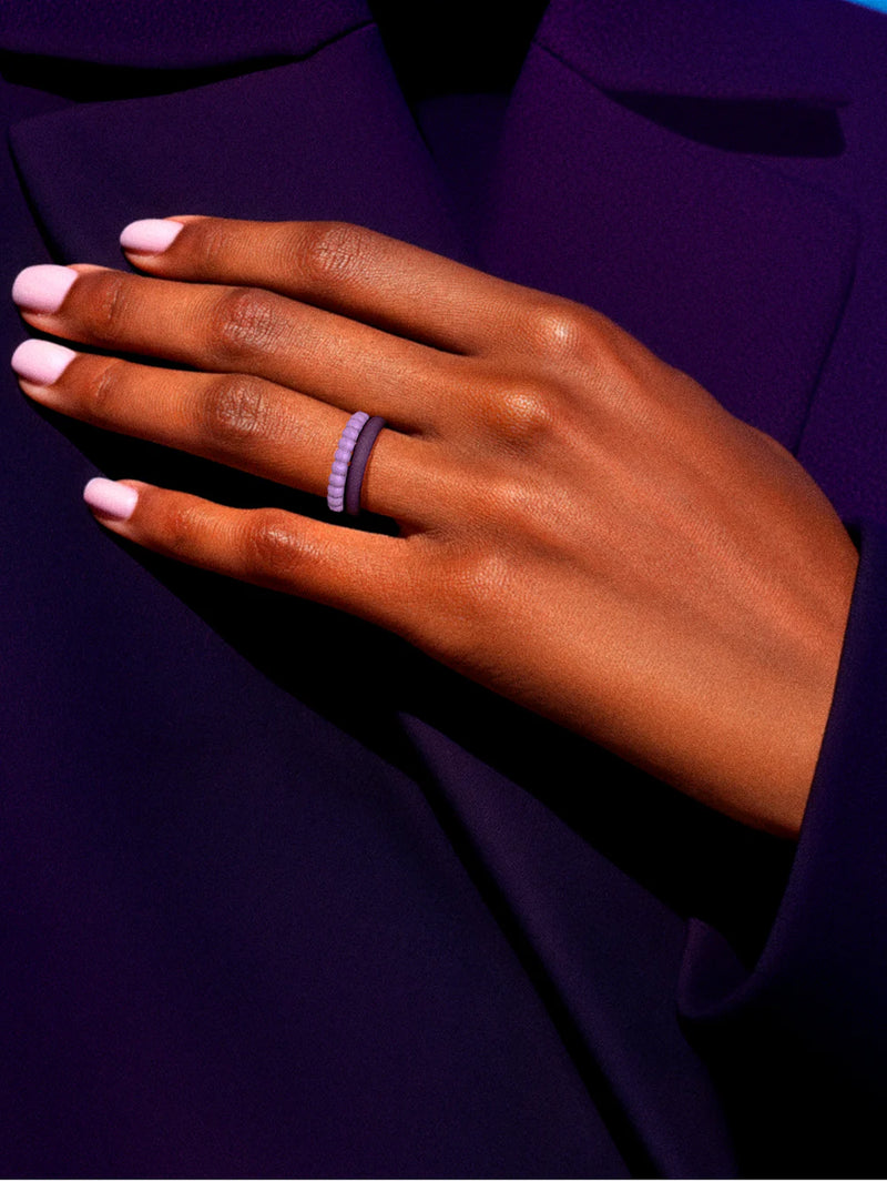 QALO Womens Bead & Classic Lilac & Purple Double Stack Ring - Size 6