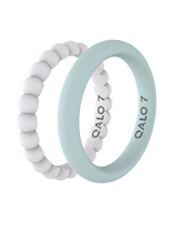 QALO Womens Bead & Classic White & Teal Double Stack Ring - Size 5