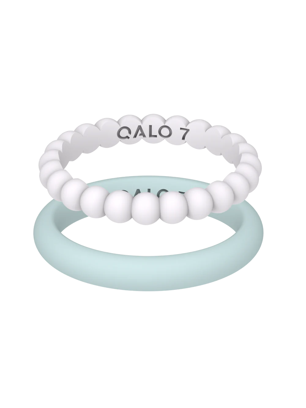 QALO Womens Bead & Classic White & Teal Double Stack Ring - Size 6