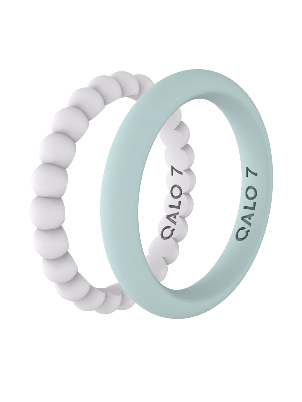 QALO Womens Bead & Classic White & Teal Double Stack Ring - Size 8