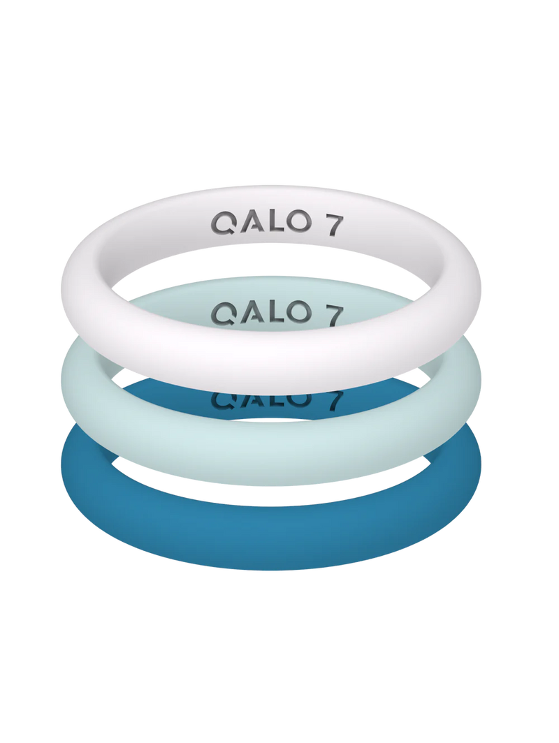 QALO Womens Classic Teal Triple Stack Ring - Size 5