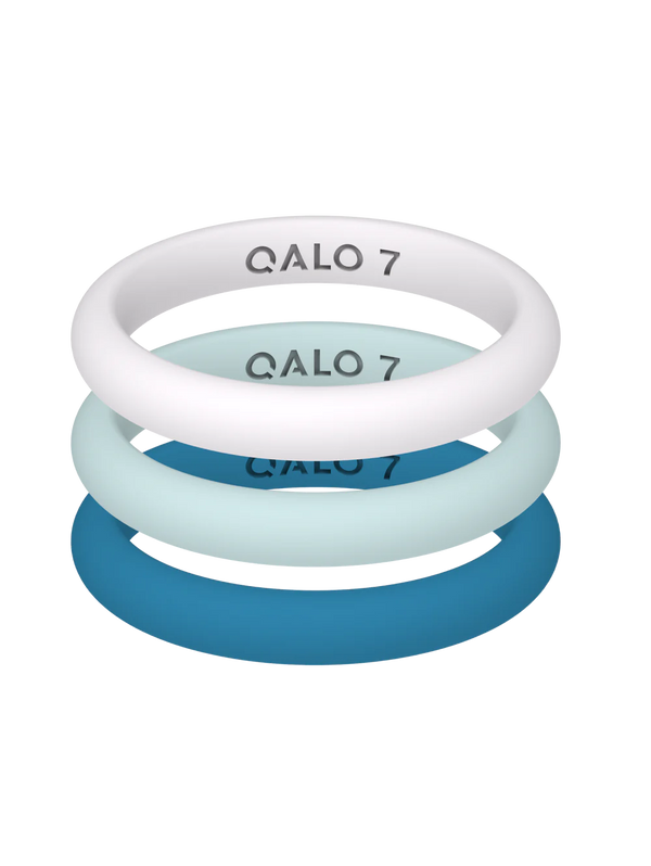 QALO Womens Classic Teal Triple Stack Ring - Size 8