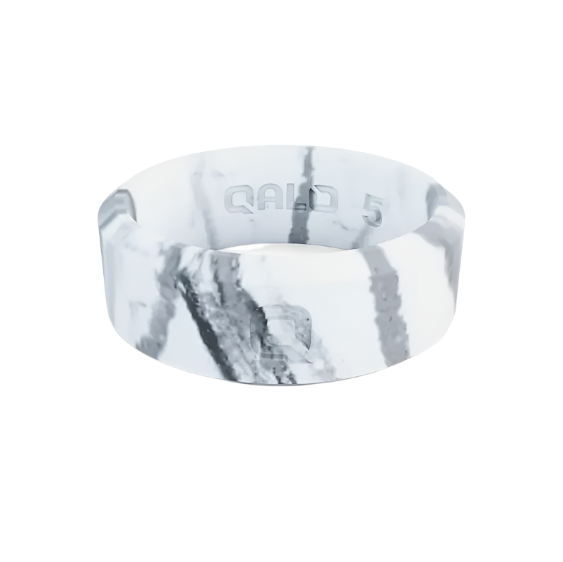 QALO Womens Modern White Marble Silicone Ring - Size 5