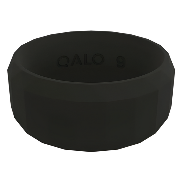 QALO Mens Black Faceted Silicone Ring - Size 9