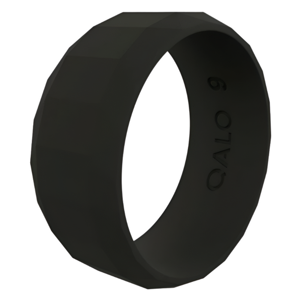 QALO Mens Black Faceted Silicone Ring - Size 11