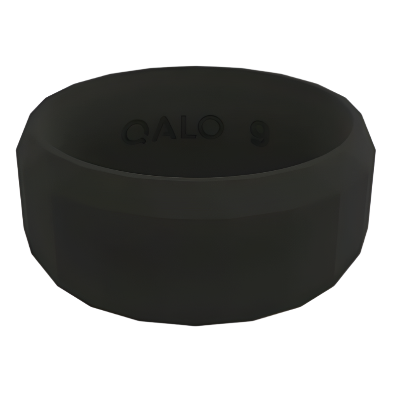 QALO Mens Black Faceted Silicone Ring - Size 12