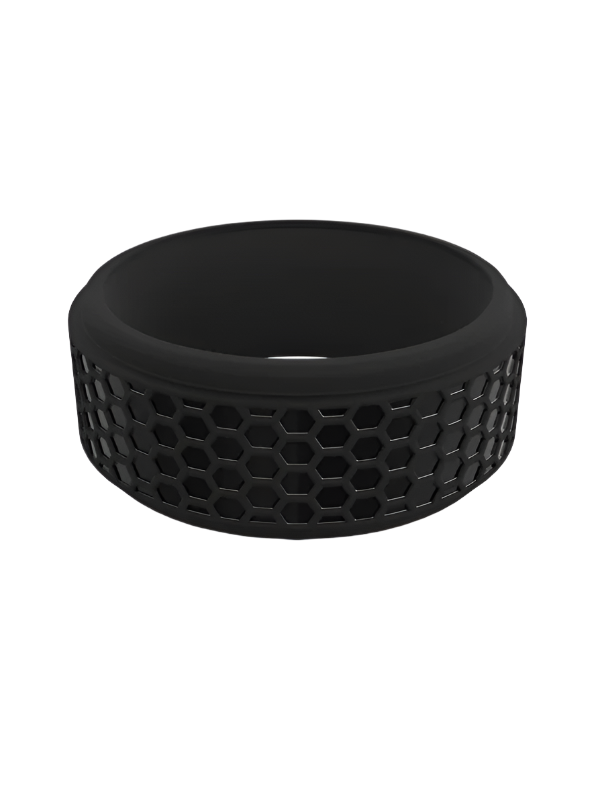 QALO Mens Black Hex Silicone Ring - Size 9