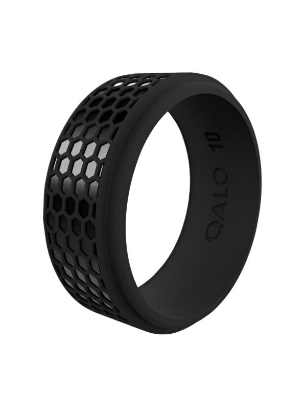 QALO Mens Black Hex Silicone Ring - Size 9