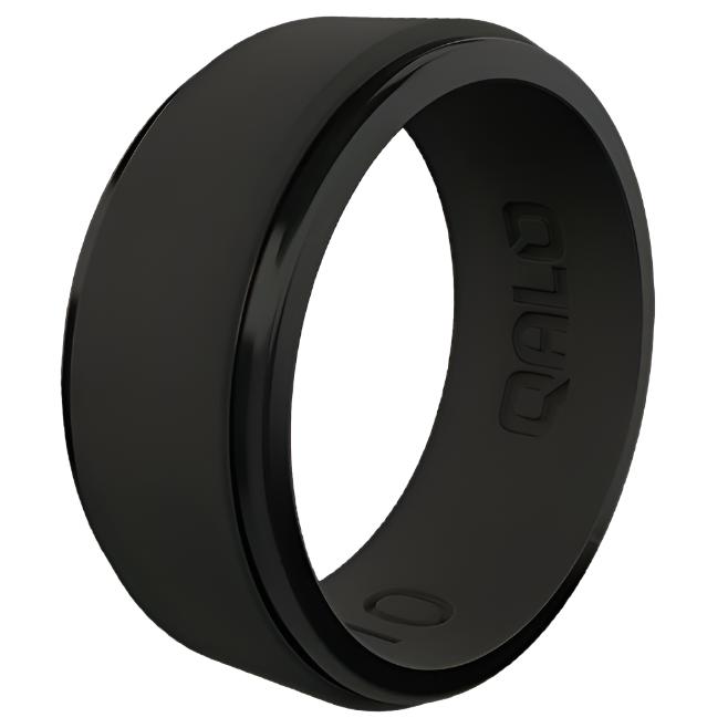 QALO Mens Polished Step Edge Silicone Ring - Size 10