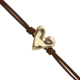 UNOde50 Brown Leather Gold Heart Charm Bracelet - Medium