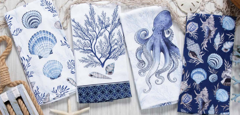 Kay Dee Designs Blue Shell Coastal Octopus Dual Purpose Terry Kitchen Towel