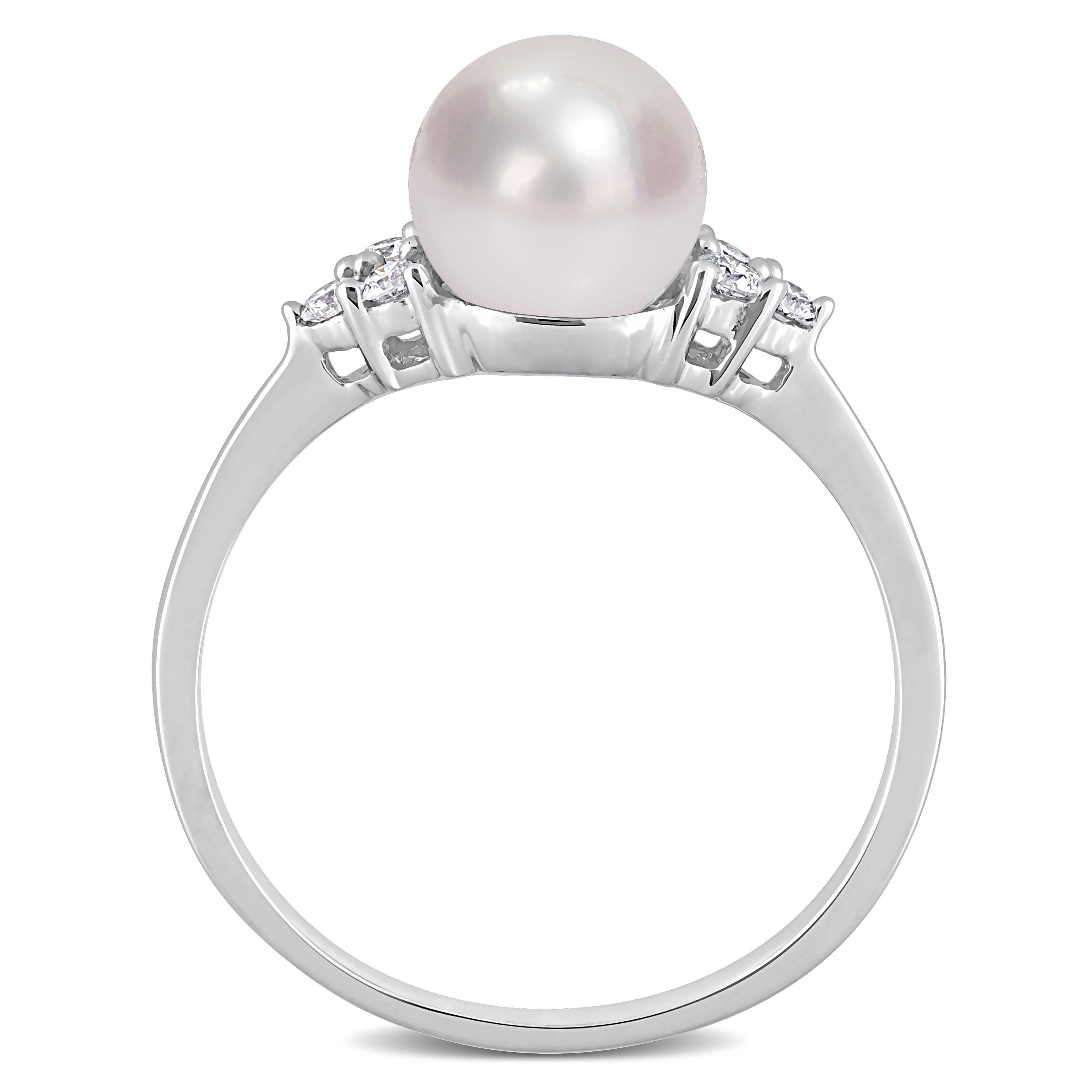 Sofia B Cultured Freshwater Pearl And 1/8 CT TW Diamond Ring - Size 7