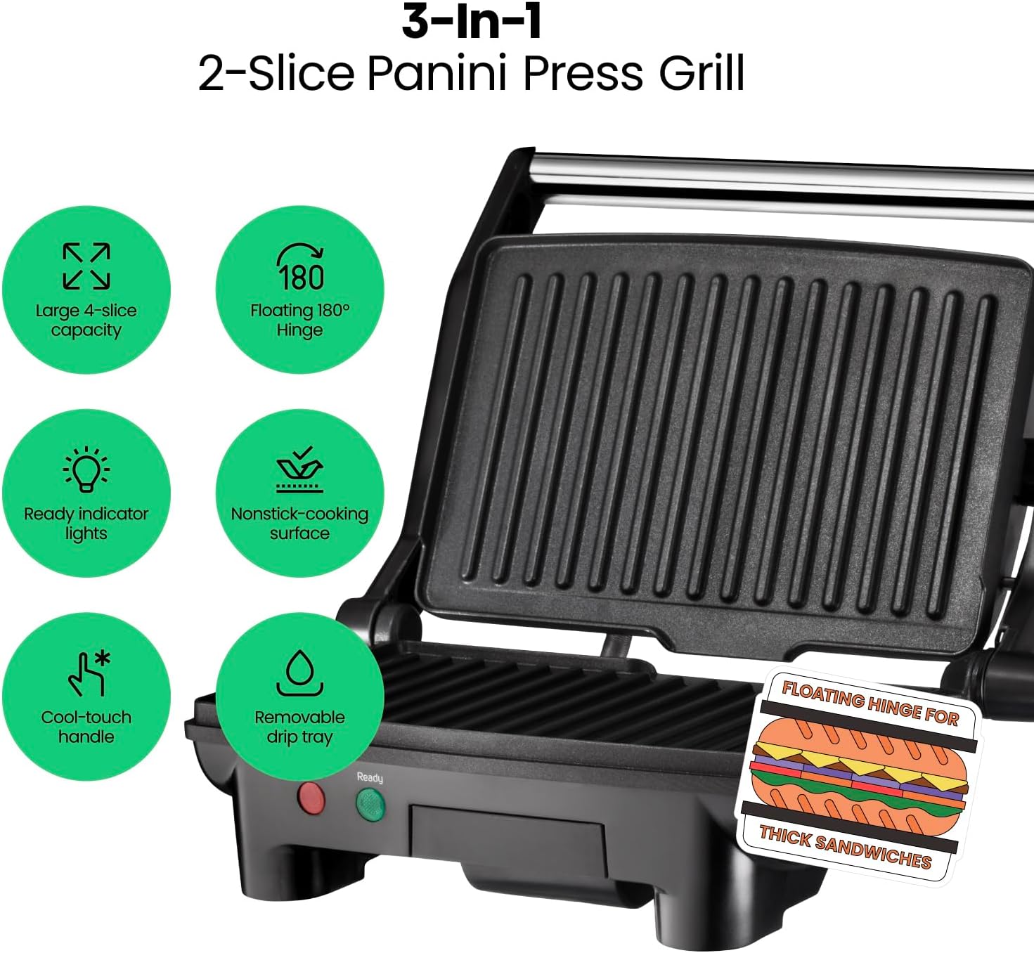 CHEFMAN Multifunctional 180° Stainless Steel Grill + Panini Press