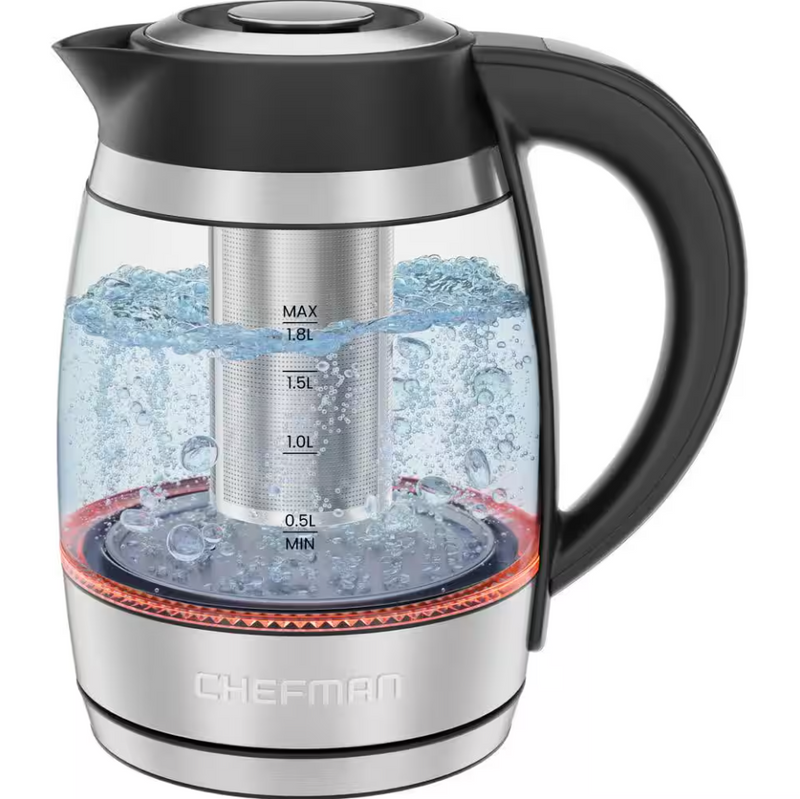 CHEFMAN Stainless Steel Electric Glass Kettle with Tea with Tea
