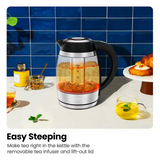 CHEFMAN Stainless Steel Electric Glass Kettle with Tea with Tea Infuser - 1.8 L.