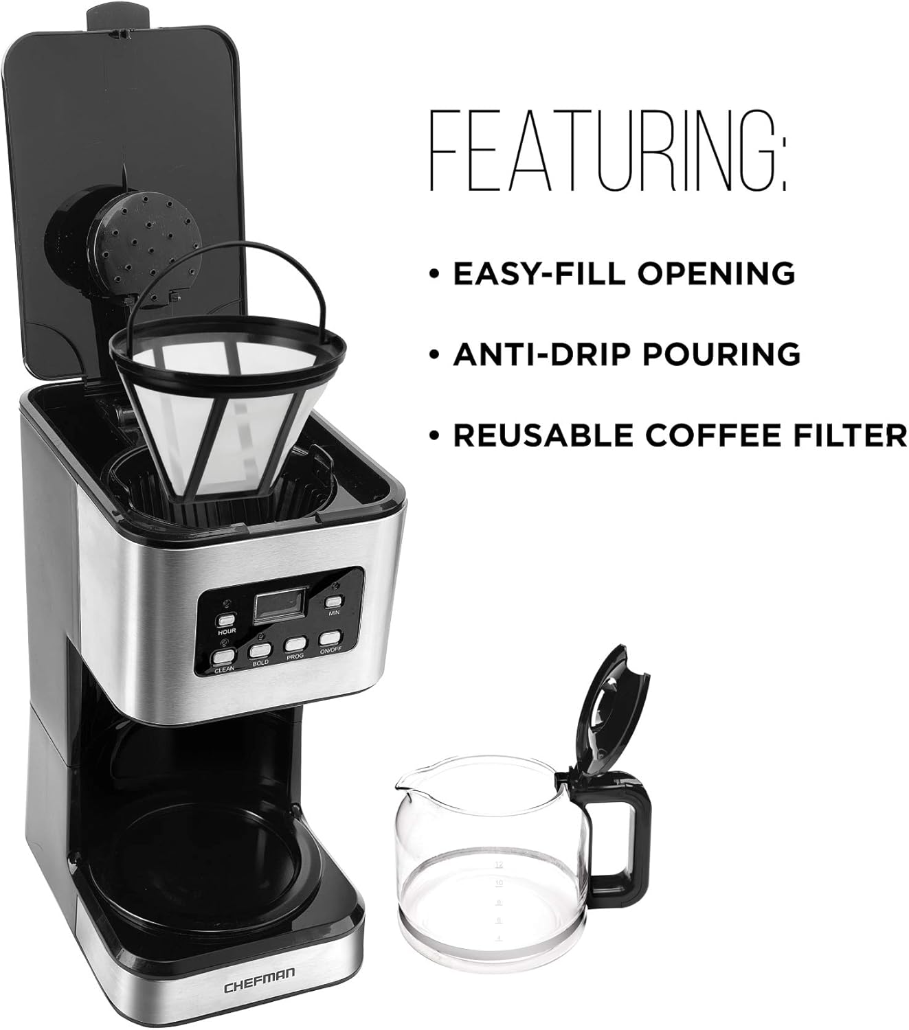 CHEFMAN 12-Cup Programmable Coffee Maker with Auto-Brew Function