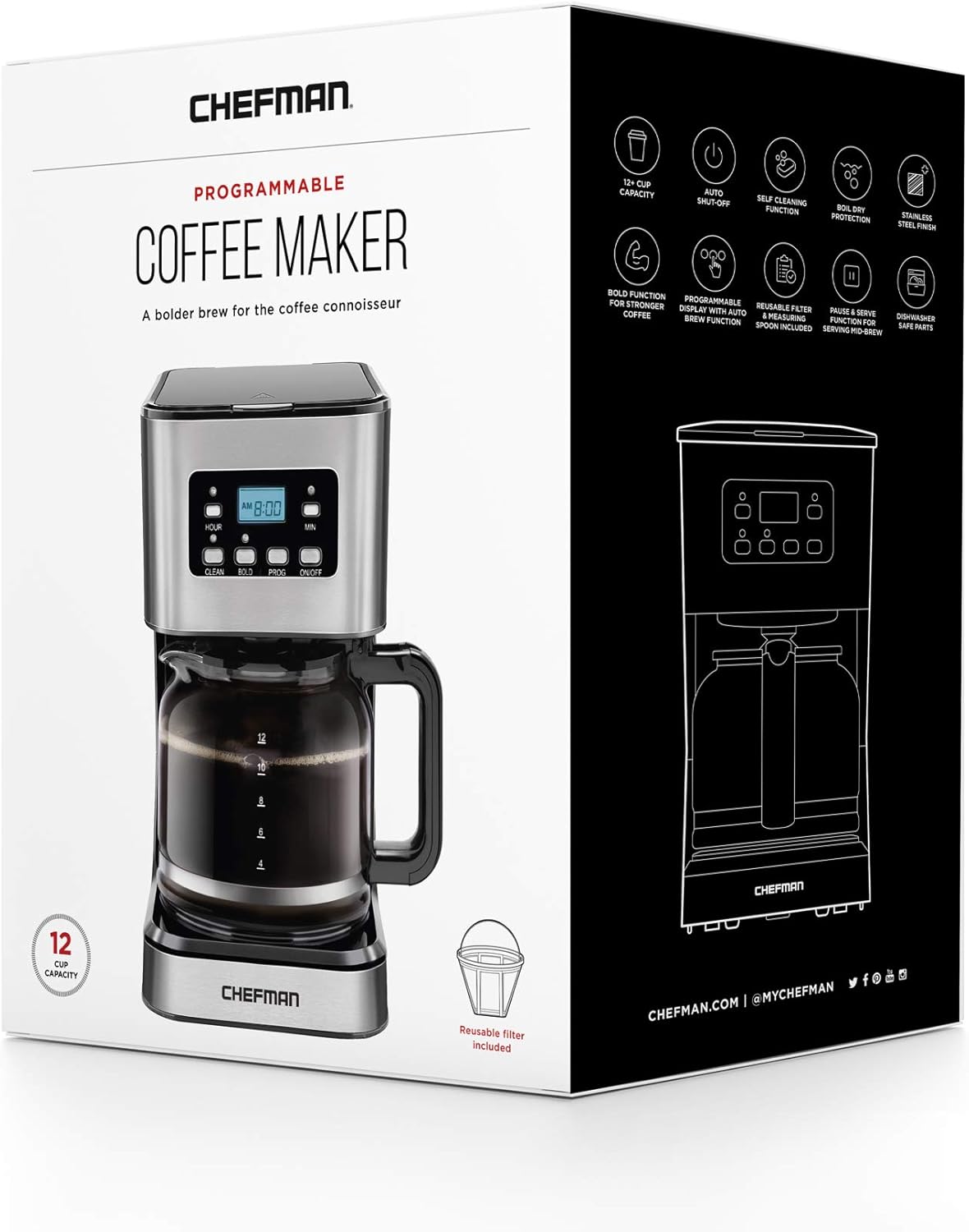 CHEFMAN 12-Cup Programmable Coffee Maker with Auto-Brew Function