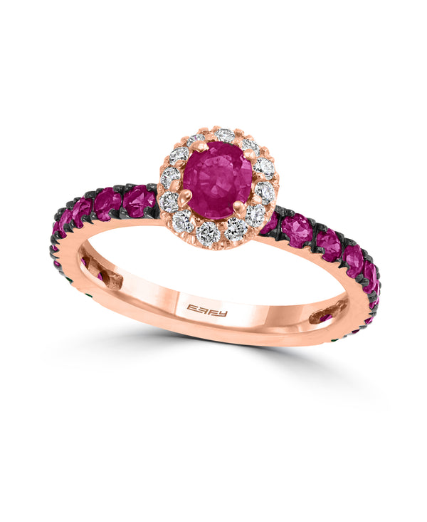 Effy 14K Rose Gold Ruby & Diamond Halo Ring