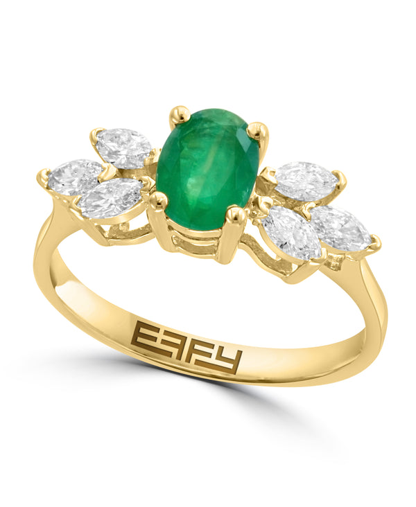 Effy 14K Yellow Gold Natural Emerald & Diamond Ring