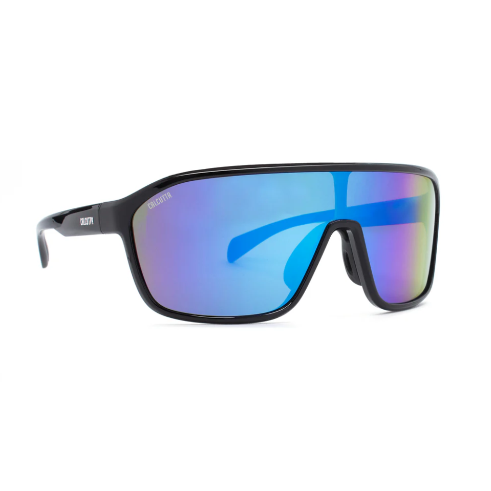 Calcutta Raptor Shiny Black Frames - Blue Mirror Lens - Polarized Sunglasses