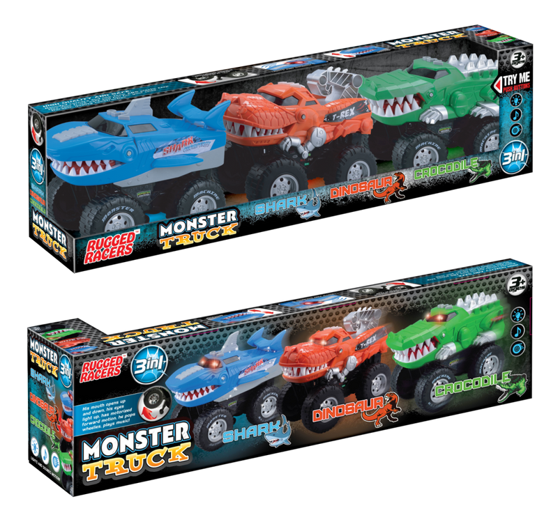 Rugged Racers B/O Animal Monster Trucks Toy - 3 Pack