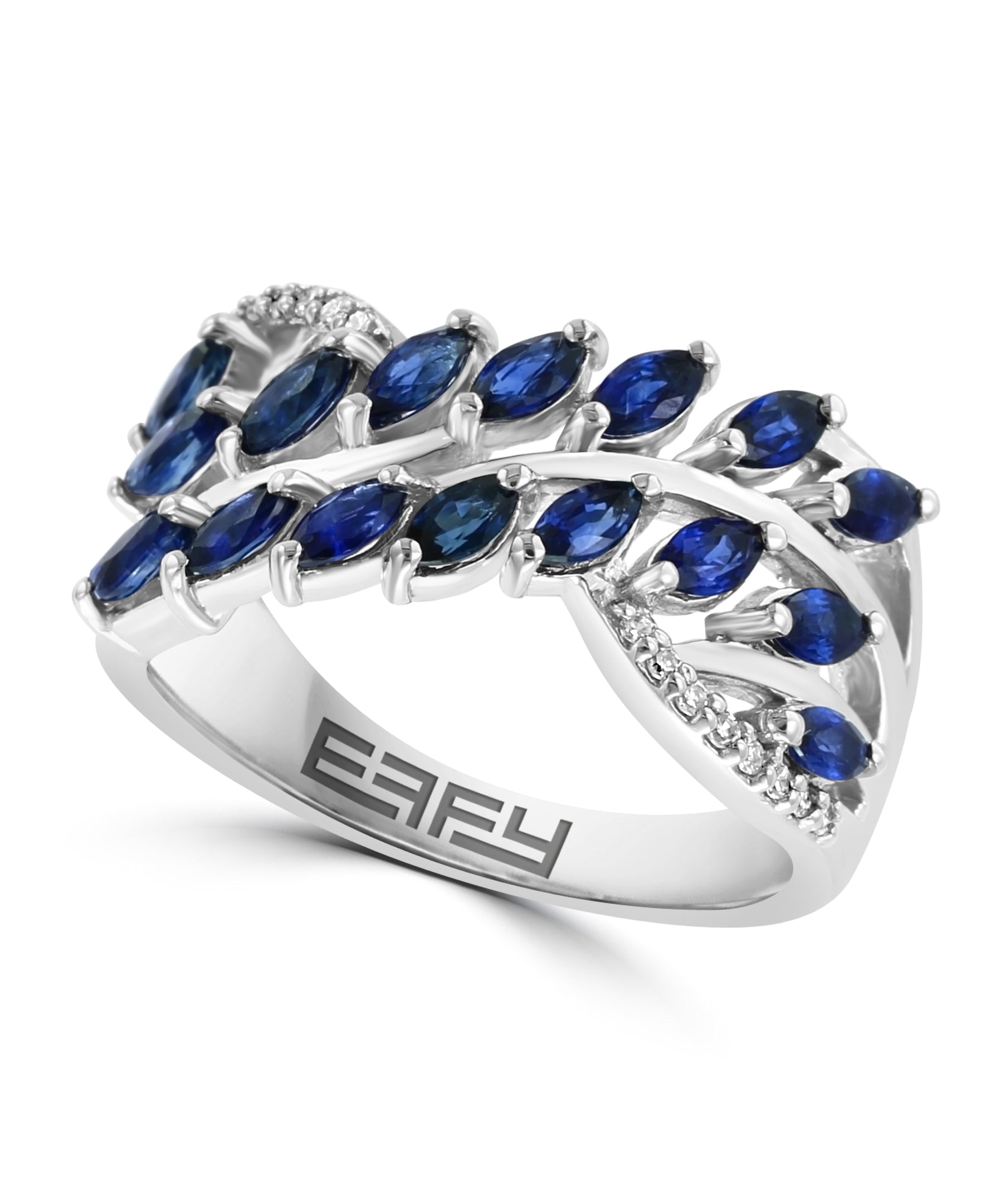 Effy 14K White Gold Blue Sapphire & Diamond Leaf Ring
