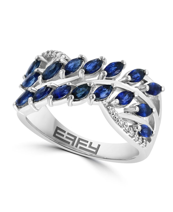 Effy 14K White Gold Blue Sapphire & Diamond Leaf Ring