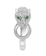 Effy 14K White Gold Emerald Panther Ring - Size 7