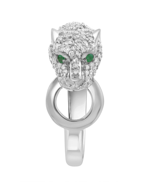 Effy 14K White Gold Emerald Panther Ring - Size 7
