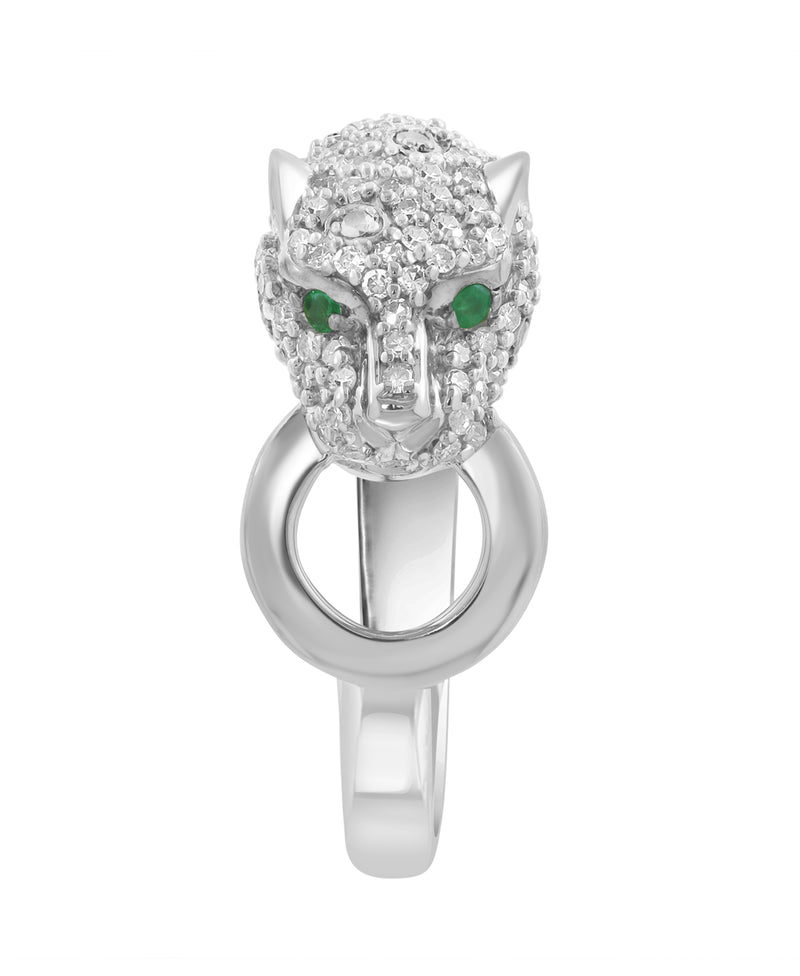 Effy 14K White Gold Emerald Panther Ring - Size 7