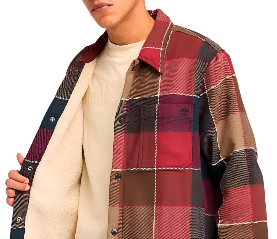 Timberland Mens High Pile Fleece Lined Plaid Overshirt