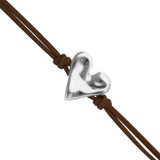 UNOde50 Brown Leather Silver Heart Charm Bracelet - Medium