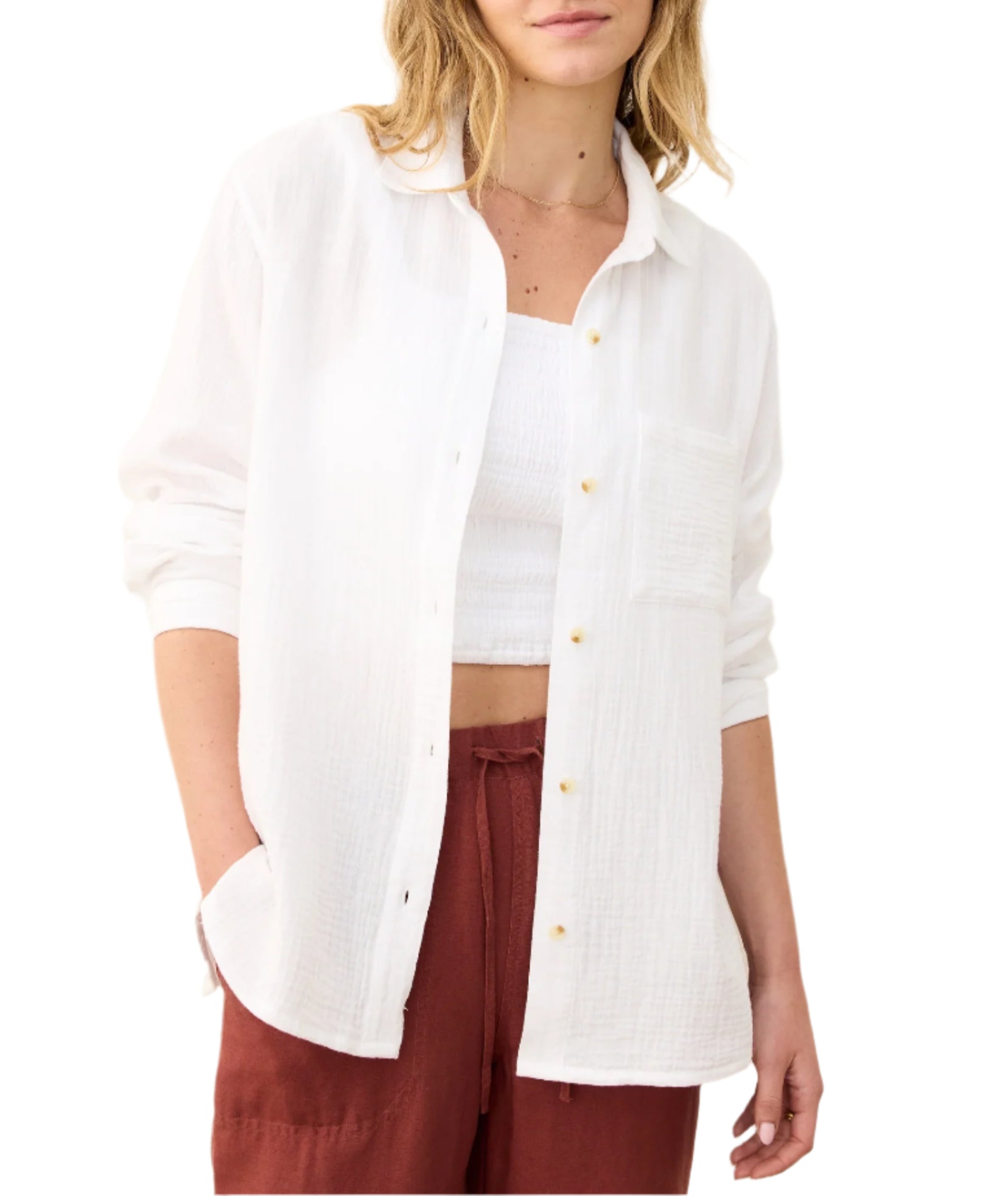 Marine Layer Womens Jane Relaxed Double Cloth Button Down Shirt