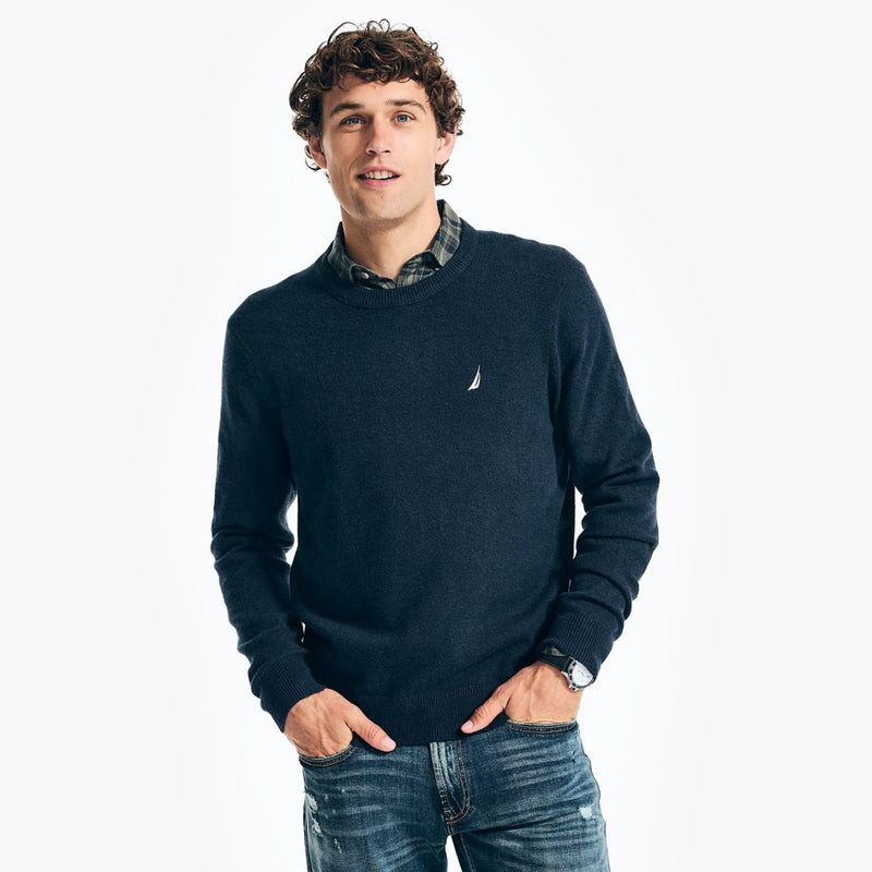 Nautica Mens Solid Cotton Crew Neck Sweater