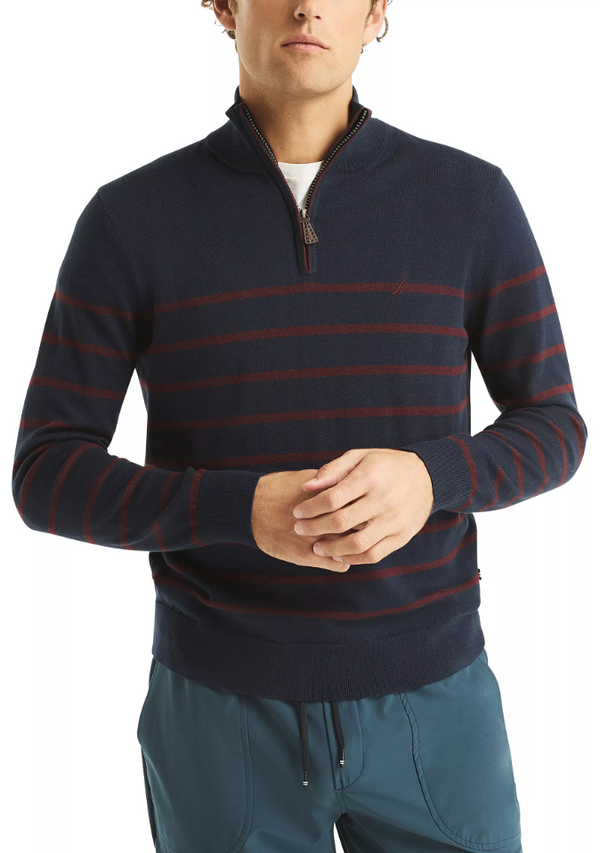 Nautica Mens Navtech Striped 1/4 Zip Sweater