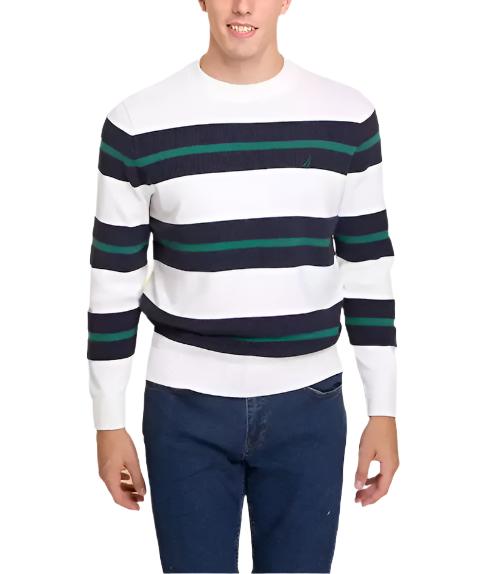 Nautica Mens Striped Textured Crew Neck Sweater