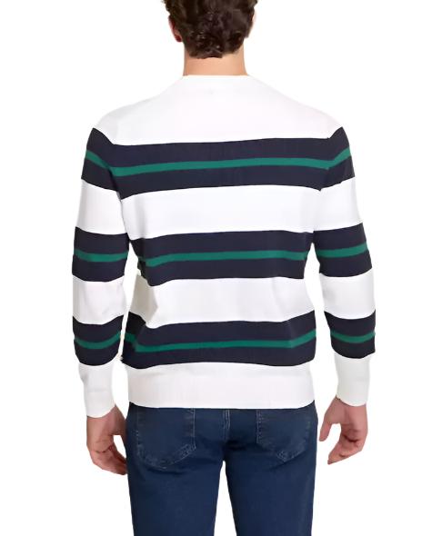 Nautica Mens Striped Textured Crew Neck Sweater