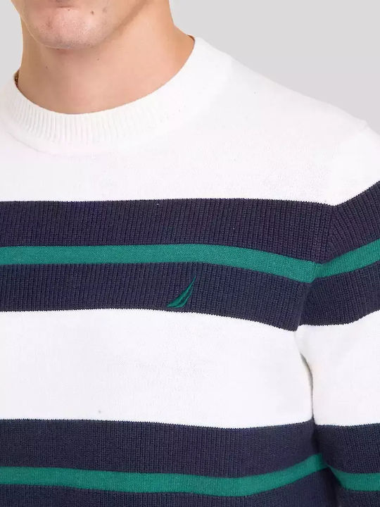 Nautica Mens Striped Textured Crew Neck Sweater