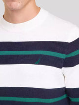 Nautica Mens Striped Textured Crew Neck Sweater