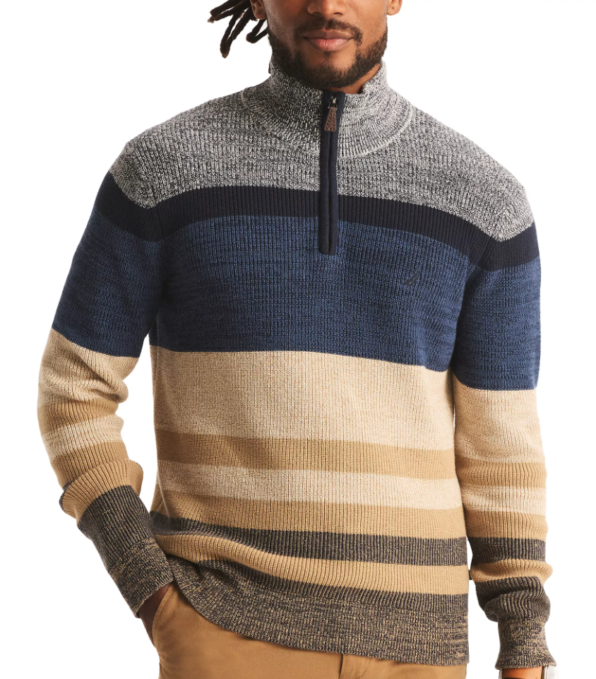 Nautica Mens Striped 1/4 Zip Sweater