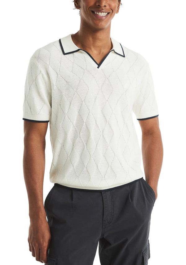 Nautica Mens Textured Argyle Short Sleeve Polo Sweater